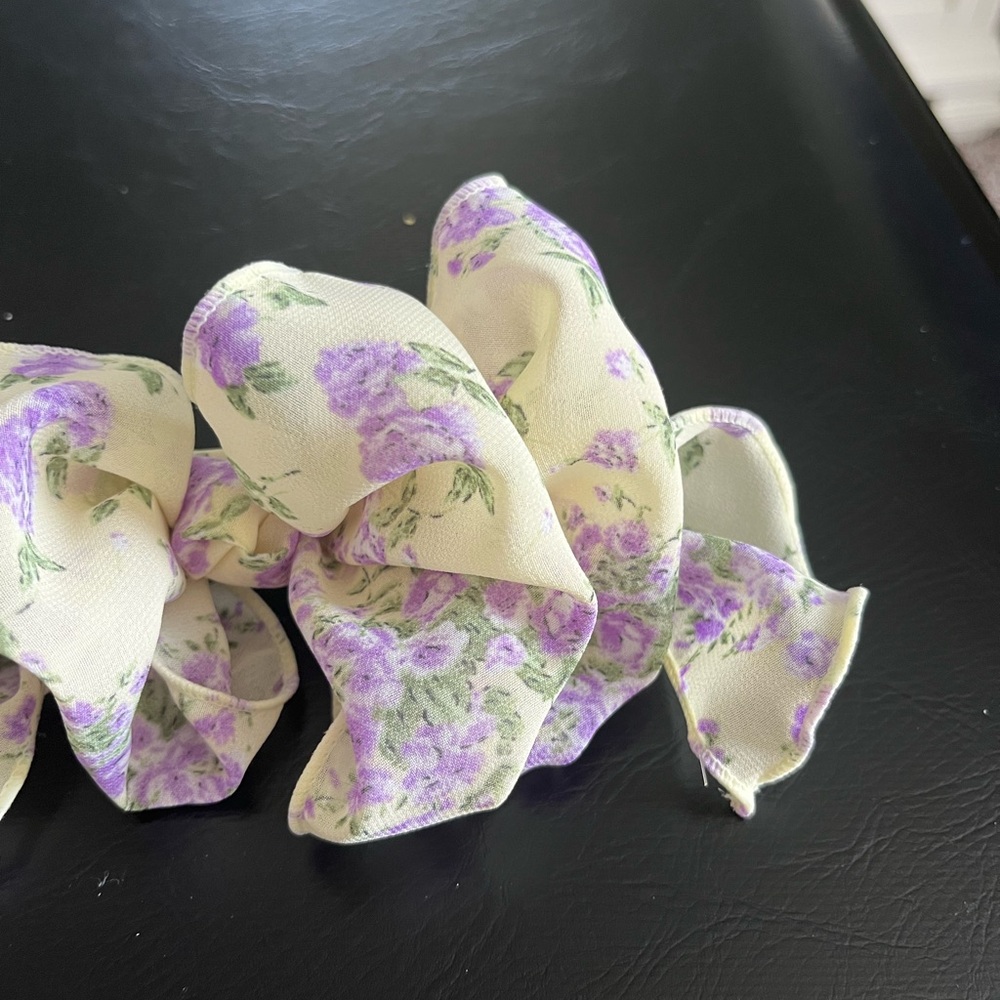 Anthropologie Yellow Floral Bow Barette with Purple and Green Flowers - Picture 3 of 6